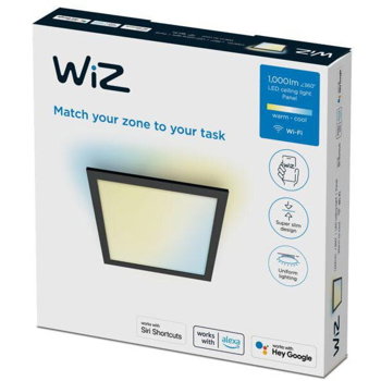 Panou LED Panel SQ, Wi-Fi, control vocal, 12W, 1000 lm, lumina alba (2700-6500K), IP20, 30cm, Negru, WIZ