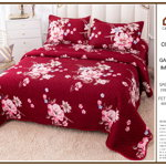 Cuvertura de pat din catifea, cu 2 fete de perna. 230 x 250 cm, cu model floral, 
