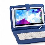 Husa tableta 9 inch cu tastatura micro usb model x, albastru, tip mapa, prindere 4 cleme, protectie antisoc, piele sintetica, functie stand compatibil android si windows C15, la 40 RON in loc de 85 RON