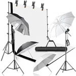 Kit 4 umbrele studio cu 2x bec 45W, suport frundal 2x2 m, 4x clesti plus 2x panze fundal, OEM