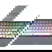 Tastatura gaming mecanica bluetooth/cu fir Redragon Shaco PRO, iluminare RGB, sasiu din aluminiu, switch-uri rosii, Gri