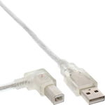 Cablu de imprimanta USB-A 2.0 la USB-B drept/unghi 90 grade stanga 1m Transparent, InLine IL34519L, InLine