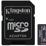 Card de memorie Kingston Industrial microSD, 16GB, UHS-U3, Clasa 10, 100MB/s + adaptor SD, Kingston