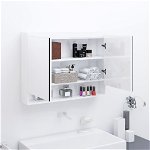 Dulap de baie cu oglindă, alb strălucitor, 80x15x60 cm, MDF