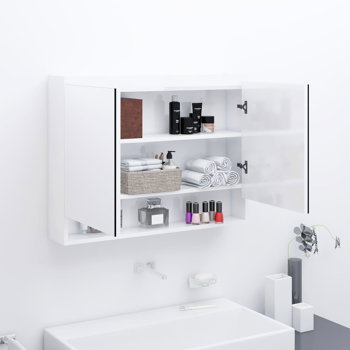 Dulap de baie cu oglindă, alb strălucitor, 80x15x60 cm, MDF
