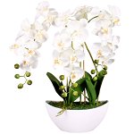 Orhidee artificială în ghiveci, alb, 21 flori, 60 cm