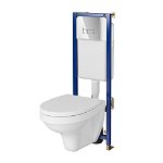 Set rezervor WC cu cadru B619 Cersanit Tech Line Base si clapeta Smart crom plus vas WC Delfi cu capac alb, Cersanit
