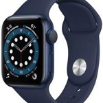 Smartwatch Apple Watch S6, Retina LTPO OLED Capacitive touchscreen 1.78", Bluetooth, Wi-Fi, Bratara Silicon 44mm, Carcasa Aluminiu, Rezistent la apa (Albastru inchis)