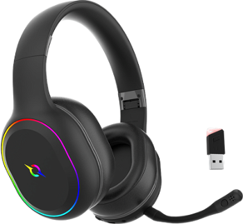 Casti over-ear AQIRYS Lyra, sistem de sunet 3D Stero, Dual wireless si cu fir, BT cu microfon flexibil, interfata USB 2.0, durata baterie pana la 27h, frecventa 20 Hz - 20Hz, cu iluminare RGB, negre
