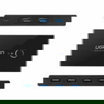 Hub Multiport 2 in 4 Ugreen US216, USB la 4 x USB 3.0, Sharing Switch Selector, Negru, Ugreen