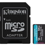 Card micro SDXC + adaptor SD 64GB Clasa 10 UHS-I Canvas GO Plus, Kingston SDCG3/64GB