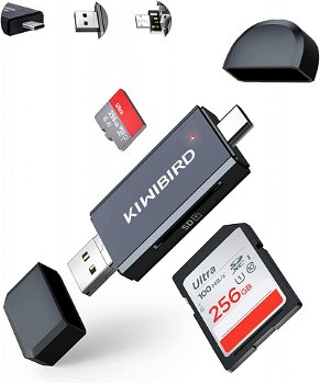 Cititor de carduri SD USB C la USB KiWiBiRD, metal/plastic, negru/alb