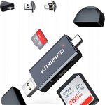 Cititor de carduri SD USB C la USB KiWiBiRD, metal/plastic, negru/alb