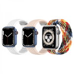 Set 3 curele Apple Watch 3 / 4 / 5 / 6 / 7 / 8 / SE series 38 / 40 / 41 mm silicon nylon multicolor alb roz deschis, krasscom