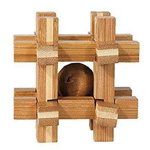Joc logic IQ din lemn de bambus Box with ball, Fridolin, 8-9 ani +, Fridolin