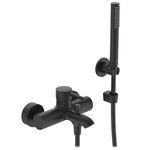 Baterie cada/ dus, Ideal Standard, Ceraline, cu para, furtun si agatatoare de dus, negru mat
