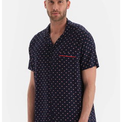 DAGI, Bluza de pijama cu buzunar pe piept, Alb, Albastru marin, L DAGI, Bluza de pijama cu buzunar pe piept, Alb, Albastru marin, L