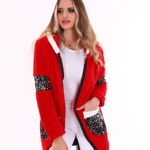 Cardigan dama rosu fashion din polar pufos cu fermoar si buzunare cu paiete CRDG01, Bluechho