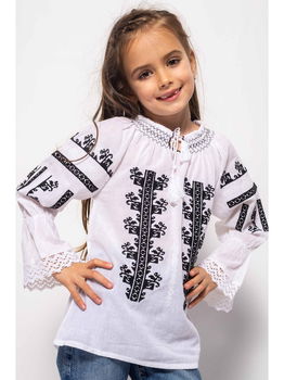 Bluza Traditionala din Bumbac Alb cu Broderie Neagra