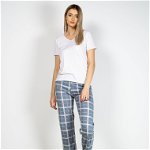 Pantaloni de pijama din bumbac cu talie elastica si imprimeu 22MUR21056, FARA BRAND