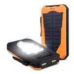 Baterie Externa Smart, Incarcare Solara, Lanterna LED, 2 Porturi USB, 8000mAh, Portocaliu, 