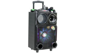Set Boxa Activa Portabila Troller 12", Soundvox™ MT-1705, cu 2 x Microfoane, 150 W, Functie REC, Bluetooth, Display, Fm, Usb, Sd, Aux, Lumini, Telecomanda, Negru si Boxa Portabila BT-90 Centenar