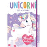 Unicorni - Set de colorat cu creioane si autocolante