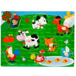 Puzzle din lemn, Woody, Animale domestice cu maner, 8 piese, Woody
