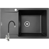 Pachet chiuveta si baterie Pyramis MAGNIFICA Durothek 79x50cm adancime 21cm cuva dreapta pipa flexibila soft compozit avena