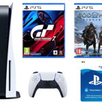 Consola Sony Consola PlayStation 5 + Joc PS5 Gran Turismo 7 + Joc PS5 God of War Ragnarok + PSCard 100 RON