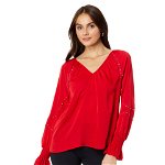 Imbracaminte Femei Vince Camuto Embroidered V-Neck Long Sleeve Blouse Ultra Red, Vince Camuto