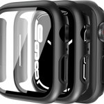 Set 2 carcase protectie ecran pentru Apple Watch Series 8 si seria 7 45 mm QHOHQ, negru, sticla/plastic
