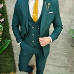Costum de bărbați Verde cu nasturi aurii, Sacou, Vesta si Pantalon - C4685, 