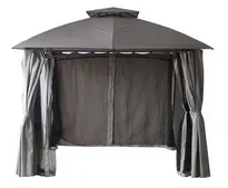 RAKI Pavilion, cort gradina 3x3m cadru metalic cu pereti laterali si plasa antitantari, culoare sampanie-antracit, Raki