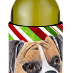 Caroline`s Treasures Carolines Comori SC9350LITERK Boxer Candy Cane de vacanță de Crăciun sticla de vin Dungi roșii verzi Wine Bottle, 