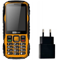 Pachet Telefon Mobil Maxcom Strong MM920 Ecran 2.8" Single Sim 2G Rezistent la apa si praf + Incarcator retea Maxcom 10W (Galben)