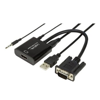 Cablu LOGILINK CV0060, VGA/Jack 3.5mm - HDMI, 15cm, Full HD/60Hz, alimentare USB (Negru), LogiLink