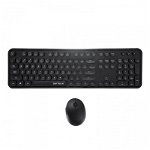 Kit Tastatura + Mouse Serioux Retro, Wireless, 2.4 GHz, Receiver USB Nano, 1600 Dpi Ajustabil, Taste Numerice, Layout US, Negru , Serioux