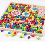 Joc Educativ si Distractiv din lemn, Mozaic Pixel cu Carticica modele, Multicolor, 257 piese, + 3 ani, Edujucarii, EDUJUCARII