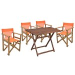Set de gradina masa si scaune Retto 5 bucati din lemn masiv de fag culoarea nuc, PVC portocaliu 100x60x71cm, Pako World