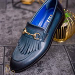 Pantofi Loafers, barbatesti, albastri, piele naturala- P1758, 