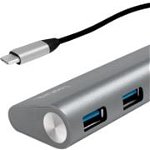 HUB 4 porturi USB3.0, USB3.1-C pe cablu, Carcasa Aluminiu, Logilink UA0309, LogiLink