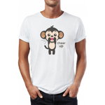 Tricou barbati Funny Monkey, Bumbac 100%, Imprimeu Digital, 13 CLOTHING, Culoare Alb, EDA DESIGN