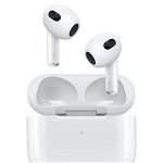Casti In-Ear Apple, Airpods 3 (2022), True Wireless, IPX4, Carcasa incarcare wireless, Alb, Apple