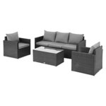 Set mobilier gradina/terasa, Marti, 2 fotolii + canapea + masuta, otel, gri/negru, Maison