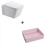 Set vas wc rimless cu capac soft close Paris plus lavoar baie dreptunghiular roz mat, Foglia