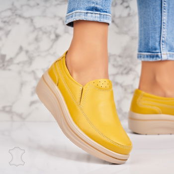 Mocasini dama Piele Naturala Galbeni Crue A4564, Botinelli
