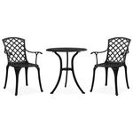 Set mobilier bistro, 3 piese, negru, aluminiu turnat