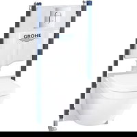 Set vas WC GROHE Solido 5 in 1 39537000, montaj suspendat, evacuare spate, cu capac, alb