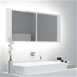 vidaXL Dulap de baie cu oglindă și LED alb extralucios 100x12x45 acril, vidaXL